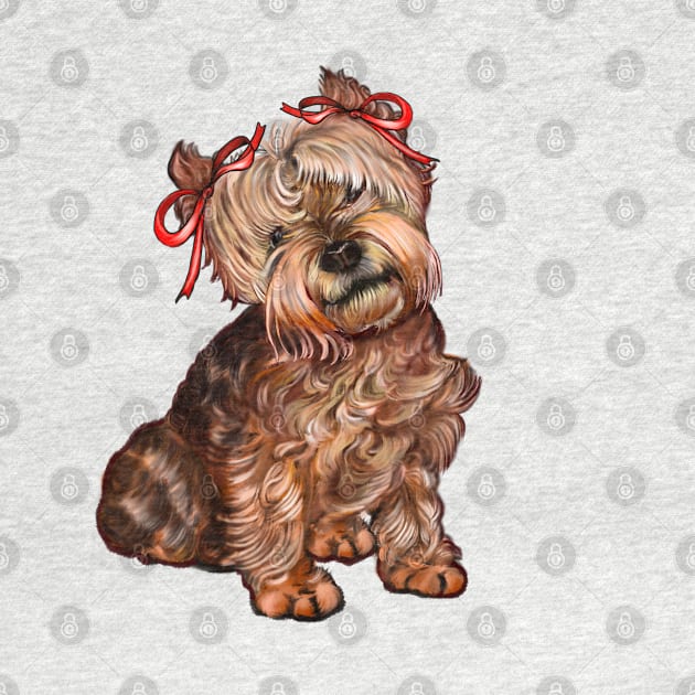 Dog Shnauzer, miniature schnauzer Puppy Dog  with pretty red bow, puppy love shade2 by Artonmytee